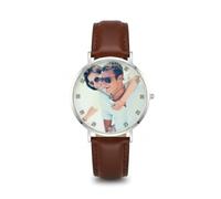 Gracource Personalized Couple Photo Watch, Custom Engraved Men's 40mm and Women's 36mm Quartz Watch, Brown Leather Strap, 30-Meter Water Resistance,Romantic for Anniversary