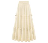 Gracyoga Maxi Skirts for Women Casual Elegant High Waisted A Line Flowy Ruffle Tiered Long Skirt with Pockets, Beige, XXL