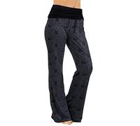 Gracyoga Women's Comfy Pajama Pants Wide Leg Lounge Palazzo Yoga Pants Stretch Casual Floral Print Fold Waist Pants, Blackcat, XL