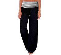 Gracyoga Women's Comfy Pajama Pants Wide Leg Lounge Palazzo Yoga Pants Stretch Casual Floral Print Fold Waist Pants, Blackgrey2, Large