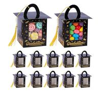 Grad Party Containers - Candy Gift Boxes, 8x8cm Cap Shaped Holders with Window View, Paper Treat Packaging for Sweets, Celebration Decor Supplies, Graduation Event Favor Boxes for Students