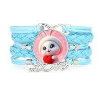 Gradation Girl Big Eyes Rabbit Love Adjustable Leather Braided Bracelet Blu