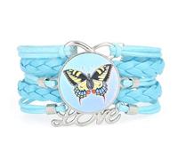 Gradation,Lucky,Butterfly,Fault,Art,Adjustable,Leather,Braided,Bracelet Blu