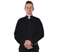 GradautePro Clergy Shirt Men Clerical Priest Long Sleeves with Slip-in Tab Collar Black 18