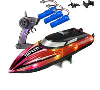 Graddi Aquablaze, 2.4GHz Remote Control Racing Boat with Transparent Colorful LEDs, Self-Righting Waterproof Design, Low Battery & Range Alerts, 200 Min Runtime for Kids (Red)