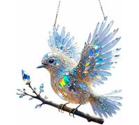 Graddi Spirit Bluebird, Olygee Spirit Blue Bird, Solymall Crystal Sky Bluebird Stained Art Ornament (6/8 Inches), 2D Double-Sided Bird Hanging Suncatcher for Window/Indoor/Garden (A,20 * 20 * 0.2cm)