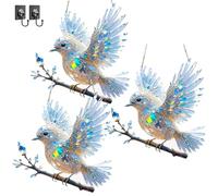Graddi/Yifare/Solymall Spirit Bluebird, 2025 New Crystal Sky Bluebird Stained Art Ornament, 2D Radiant Bird Design Hummingbird Suncatcher for Window Decorations Hanging Gift(3pcs-8inch)