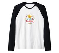 Grade 1 Goddess: Celebrate First Year School Queen Raglan Baseball Tee, Men, Black/White, L