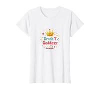 Grade 1 Goddess: Celebrate First Year School Queen T-Shirt, Women, White, L