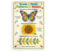 Grade 2 Math Patterns in Nature Butterfly Wings Sunflower Leaves Educational 12x18 US Made Poster