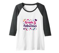 Grade 3 & Fabulous: Fun School Theme for Third Graders Raglan Baseball Tee, Women, Dark Heather/White, M