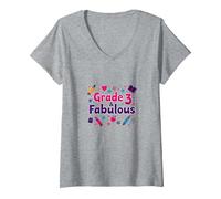 Grade 3 & Fabulous: Fun School Theme for Third Graders V-Neck T-Shirt, Women, Heather Grey, S
