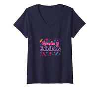 Grade 3 & Fabulous: Fun School Theme for Third Graders V-Neck T-Shirt, Women, Navy, M