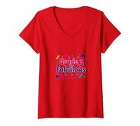 Grade 3 & Fabulous: Fun School Theme for Third Graders V-Neck T-Shirt, Women, Red, S