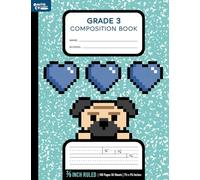 Grade 3 Primary Composition Book, Wide Ruled, 3/8 Inch Ruled Dotted Midline, Marble Cover With Cute Pug Pixel Art: 100 Pages Handwriting Practice Notebook for Third Grade, Elementary, Homeschool