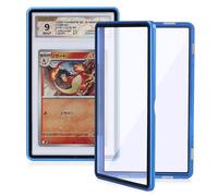 Graded Card Case Magnetic - Metal PSA Slab Bumper Premium Aluminum Alloy Slab Protector Display Case Fits 35PT PSA/CGC/CSG Graded Cards, 9-Point Magnetic Lock, UV Resistant (Blue)