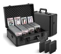 Graded Card Storage Box, Trading Cards Slab Carrying Case, 4 Row Black Hard Sports Cards Holder Boxes with 6 Dividers Fits for PSA BGS SGC Top Loaders Collection