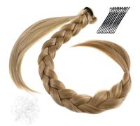 GRADENEVE 100pcs White Rubber Bands 10pcs Black Hair Pins Synthetic Braided Ponytail Extension High Temperature Silk Easy to Wear DIY Use for Live Show and Shopping
