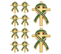 GRADENEVE 10pcs Memorial Cross Pin for Women and Men, Elegant Green Ribbon Brooch with Sturdy Backing and Smooth Polished Alloy Finish, Lightweight Catholic Prayer Badge Suitable for Church