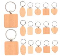 GRADENEVE 15Pcs Natural Wooden Keychain Blanks for Crafts Durable Beech Wood Key Tags with Rings Mixed Shapes Round Heart Rectangle Oval Square for DIY Keyrings and Gift Projects
