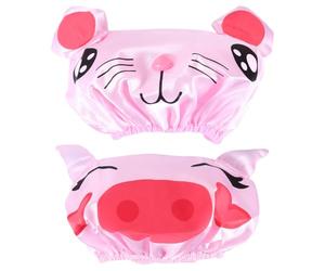 GRADENEVE 2 Pcs Pink Cartoon Shower Caps with Elastic Band, Foldable Waterproof Bathing Hats Made of Satin and Eva for Cleaning Face and Travelling
