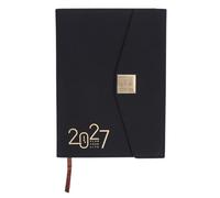 GRADENEVE 2027 Daily Schedule Planner Notebook for Students and Project Managers with Ink Bleed Resistant Paper and Tri Fold Construction, Black Pu Material, for College and Work Organizing