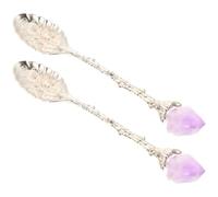 GRADENEVE 2pcs Amethyst Crystal Stone Coffee Spoons, Sturdy Stainless Steel Retro Dessert and Tea Spoons for Home Use, Elegant and Not Easy to Fall, Gift for Family and Friends