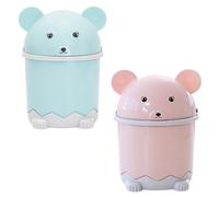 GRADENEVE 2pcs Desktop Flip-top Trash Bins for Home and Office, Wear-resistant Plastic Wastebaskets with Lid, Blue and Pink Cartoon Style Garbage Cans for Bathroom and Living Room