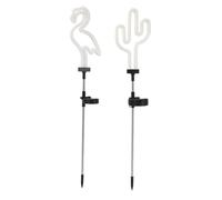 GRADENEVE 2pcs Flamingo Neon Light Solar Garden Flamingo Stake Light Yard Driveway Solar Powered Energy Storage Plastic Iron Cactus Shape Chic Outdoor Garden Decor