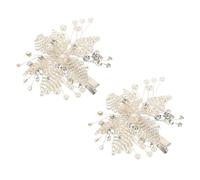 GRADENEVE 2pcs Handmade Beaded Rhinestone Pearl Hair Clips Sparkly Floral Side Barrettes for Brides Wedding Hair Ornaments Women Party Engagement Accessories