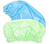 GRADENEVE 2pcs Satin Shower Caps for Women Bathing Bonnets for Hair Sleep and Spa Use Green