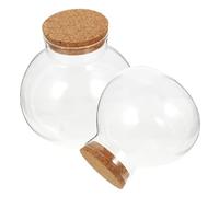 GRADENEVE 2pcs Transparent Glass Ecological Landscape Bottles with Cork Lid Round DIY Succulent Plant Jars for Moss Terrarium Clear Micro Landscape Containers for Home and Office Decor