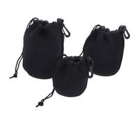 GRADENEVE 3pcs Camera Lens Bags Neoprene Drawstring Pouches with Carabiner | Black Padded Design, Scratch and Dust Protection, for Travel or Studio Storage, Fast Access