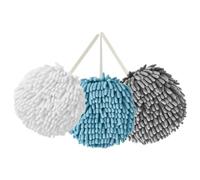 GRADENEVE 3pcs Microfiber Hanging Hand Towels Set Chenille Absorbent Hand Drying Balls with Hanging Loop Quick-Dry Soft Towels for Bathroom and Kitchen White Grey Blue