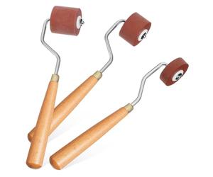 GRADENEVE 3pcs Rubber Brayer Roller Printmaking Brayer for Beginners Professionals Brown Ergonomic Handle Easy to Use Three Different Roller Widths Craft Stamping Tool 7.47x7.66x1.26in