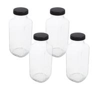 GRADENEVE 4Pcs 500Ml Square Glass Juice Bottles with Reusable Lids, Reusable Small Bottles for Juicing, Smoothies, Milk and Beverage Containers, Portable Drinking Jars for Home and Travel