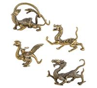 GRADENEVE 4pcs Brass Ancient Chinese Animal Figurines Sturdy Small Animal Sculptures for Table Shelf Desktop Decoration with Qinglong White Tiger Suzaku Genbu Design