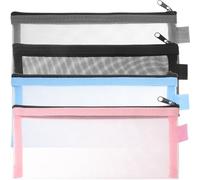 GRADENEVE 4pcs Multi-Function Portable Pencil Pouches Set, Wear-Resistant Nylon Mesh Zipper Pen Bags for School Office, Storage Organizer in Black, Grey, Blue and Pink