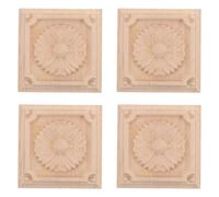 GRADENEVE 4pcs Solid Wood Furniture Decals Square Floral Applique Onlays 2.4x2.4in for Cupboard Doors DIY Upgrade Furniture Resist Daily Wear with Elegant Ornate Style