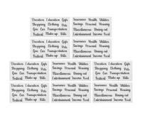GRADENEVE 5 Sets of Self-Adhesive Budget Label Stickers with Black PVC Material, Sturdy Classification Labels for Cash Envelopes, Portable and Classic Design for Office and Finance