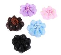 GRADENEVE 5pcs Elastic Hair Nets for Ballet Buns Rhinestone Flower Design, Coiling Hair Accessory Made of Net Yarn and Fabric, Suitable for Performing and Daily Life