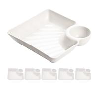 GRADENEVE 6pcs White Pp Divided Snack Serving Dish with Dipping Saucer