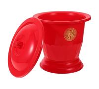 GRADENEVE Chinese Wedding Toilet Bucket Portable Plastic Chamber Pot with Lid and Handle, Spill-Proof Bedside Urinal Commode Bucket for Elderly and Camping, 11x10x10inch Festive Wedding