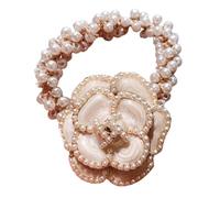 GRADENEVE Delicate Camellia Flower Hair Tie with Pearl and Cotton Linen Material, Not Easy to Fall and Fix The Hair in Place, for Daily Use and Birthday and Women