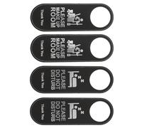 GRADENEVE Door Signs Hotel Room Door Hanger Tags Do Not Disturb Black 4pcs Pu Leather Double-sided Printing for Privacy and Information Conveyance