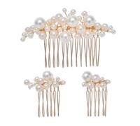 GRADENEVE Hair Accessories for Bride Pearl Hair Combs 3pcs Wedding Headpiece ABS Golden Skin-friendly for Wedding and Daily Dressing