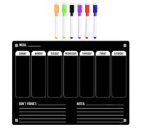 GRADENEVE Magnetic Acrylic Dry Erase Planner Board Black Reusable Fridge Calendar Organizer for Weekly and Monthly Scheduling with Easy to Clean Surface