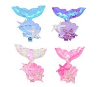 GRADENEVE Mermaid Hair Clips 4pcs with Glitter Sequins and Seashell Design Fabric and Plastic Material, for Birthday Parties and Mermaid Theme Events