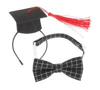 GRADENEVE Pet Graduation Hat and Bow Tie for Dogs and Cats Felt Cap Hairband with Black Plaid Bow Tie Comfortable and Graduation Costume for Pets for Parties and Photo Shoots