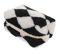 GRADENEVE Plush Checkered Bag Fuzzy Cute Makeup Bag Zipper Pouch for Cosmetic Storage